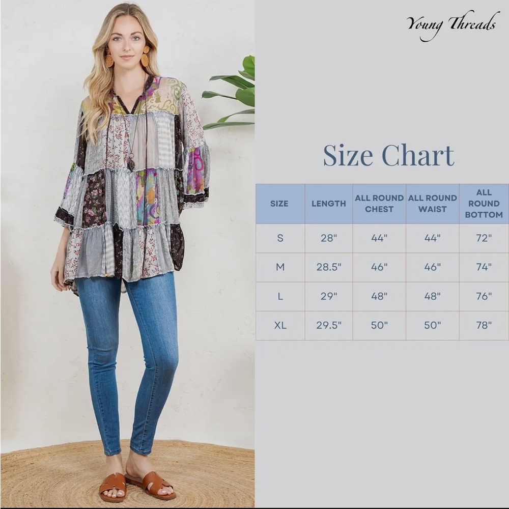 Young Threads Patchwork Boho Oversized Tunic Top Multicolor Small - Picture 9 of 15